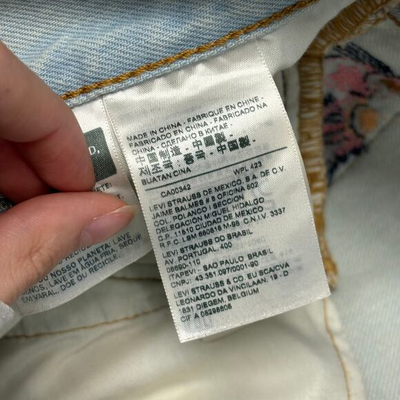 Levis 501 Hella Bloom Pink Blue Women 26 Hi-Rise Embroidered Floral Denim Shorts - Picture 4 of 12